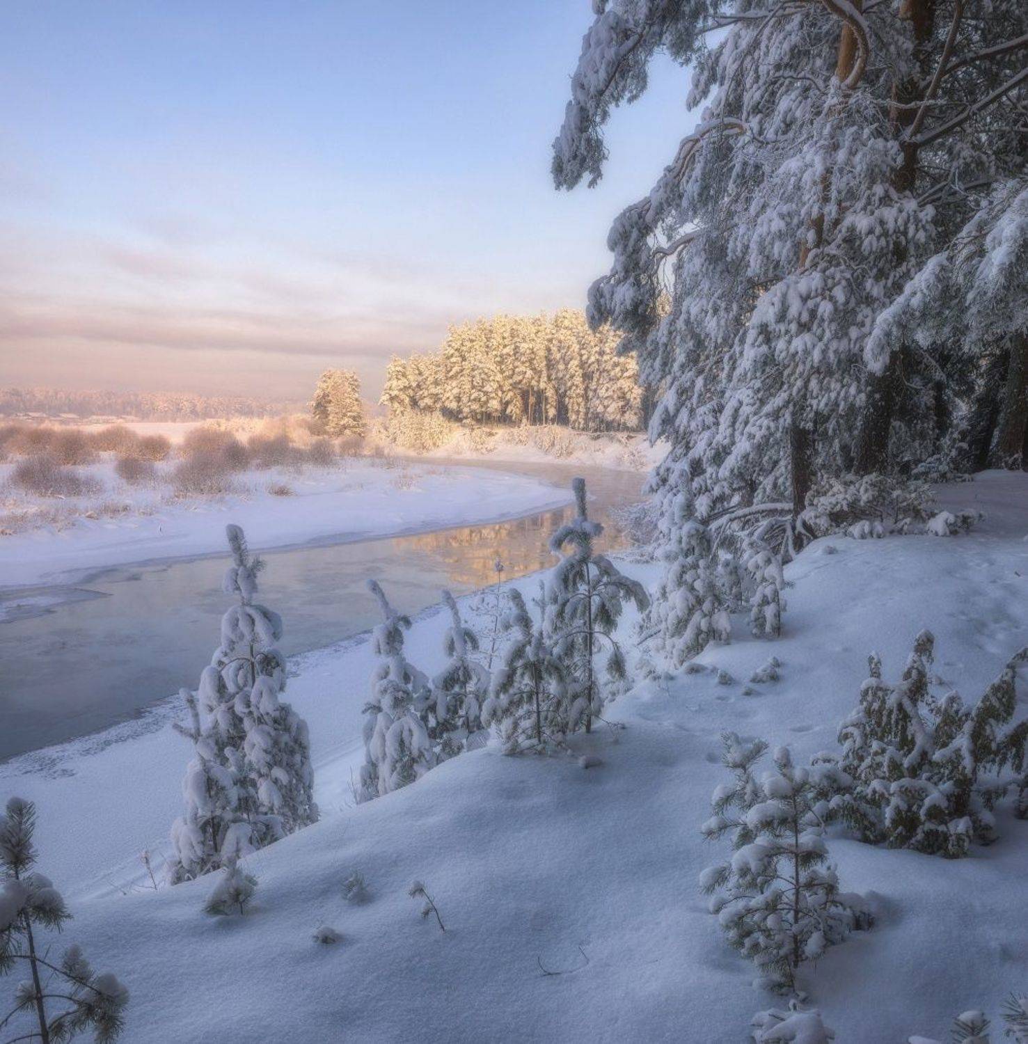 мороз, зима, снег, река, пейзаж, берег, landscape,  Михаил