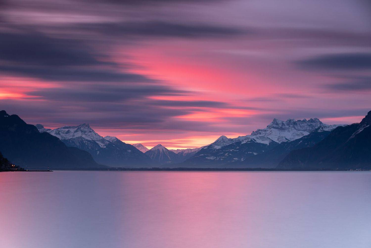 l&eacute;man; long exposure; mountains; sunrise; lake; landscape; switzerland; vevey, Sib&eacute;