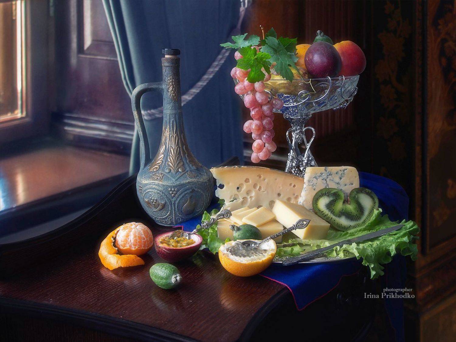 натюрморт, еда. сыр, фрукты, маракуйя, фейхоа, интерьер, Приходько Ирина