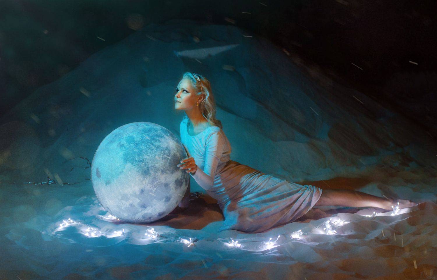 луна, девушка, лунный свет, голубой, Елена Аверина