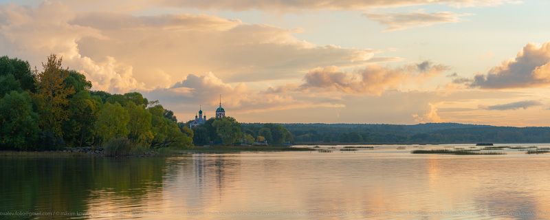 Плещеево, церковь, озеро, закат, вечер, evening, Переславль-Залесский, Pereslavl-Zalessky, lake, sunset, panorama, панорама, chirch, reflection, отражение Закат на Плещеевом озере. фото превью