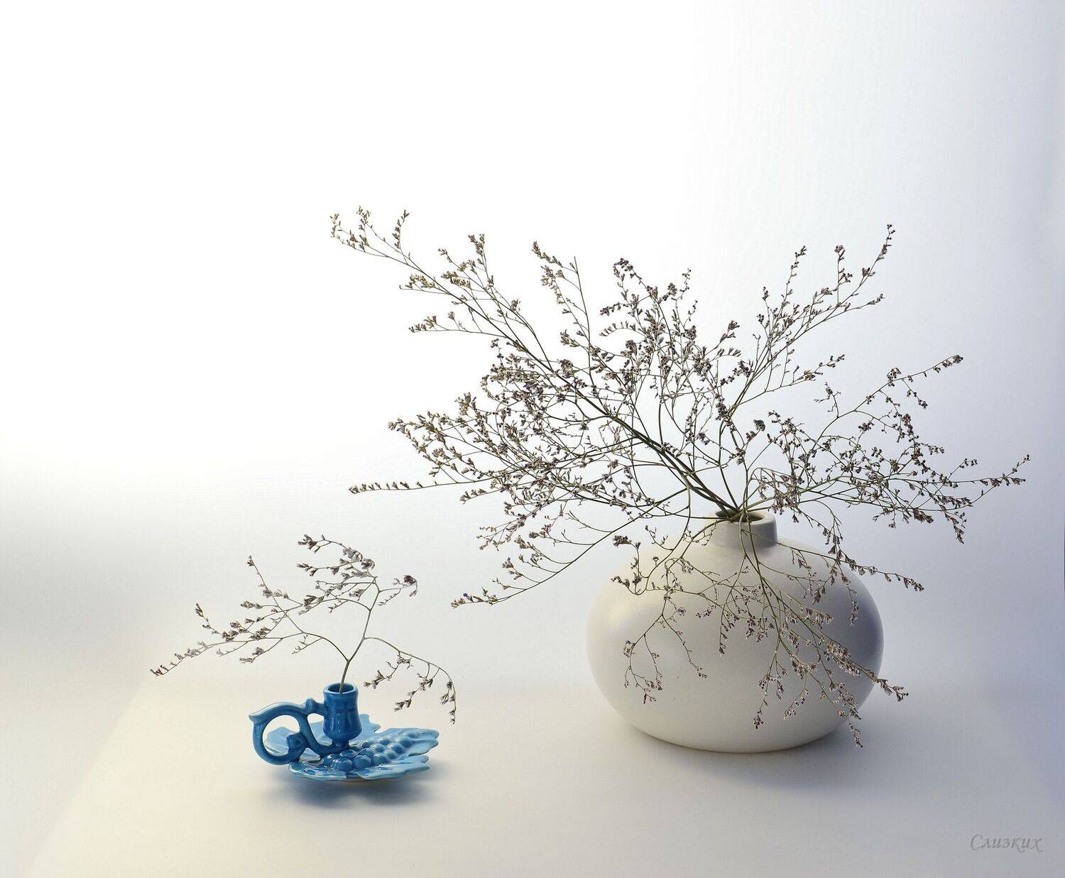 ваза,кермек,плюшка свет  цвет подсвешник, Инаида