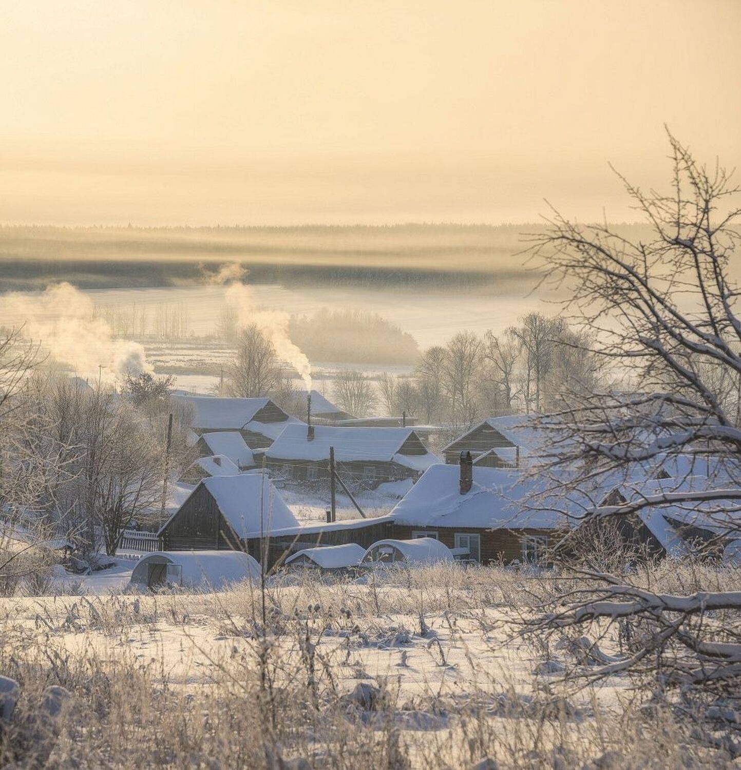 зима, мороз, дым, село, деревня, снег, пейзаж,  Михаил