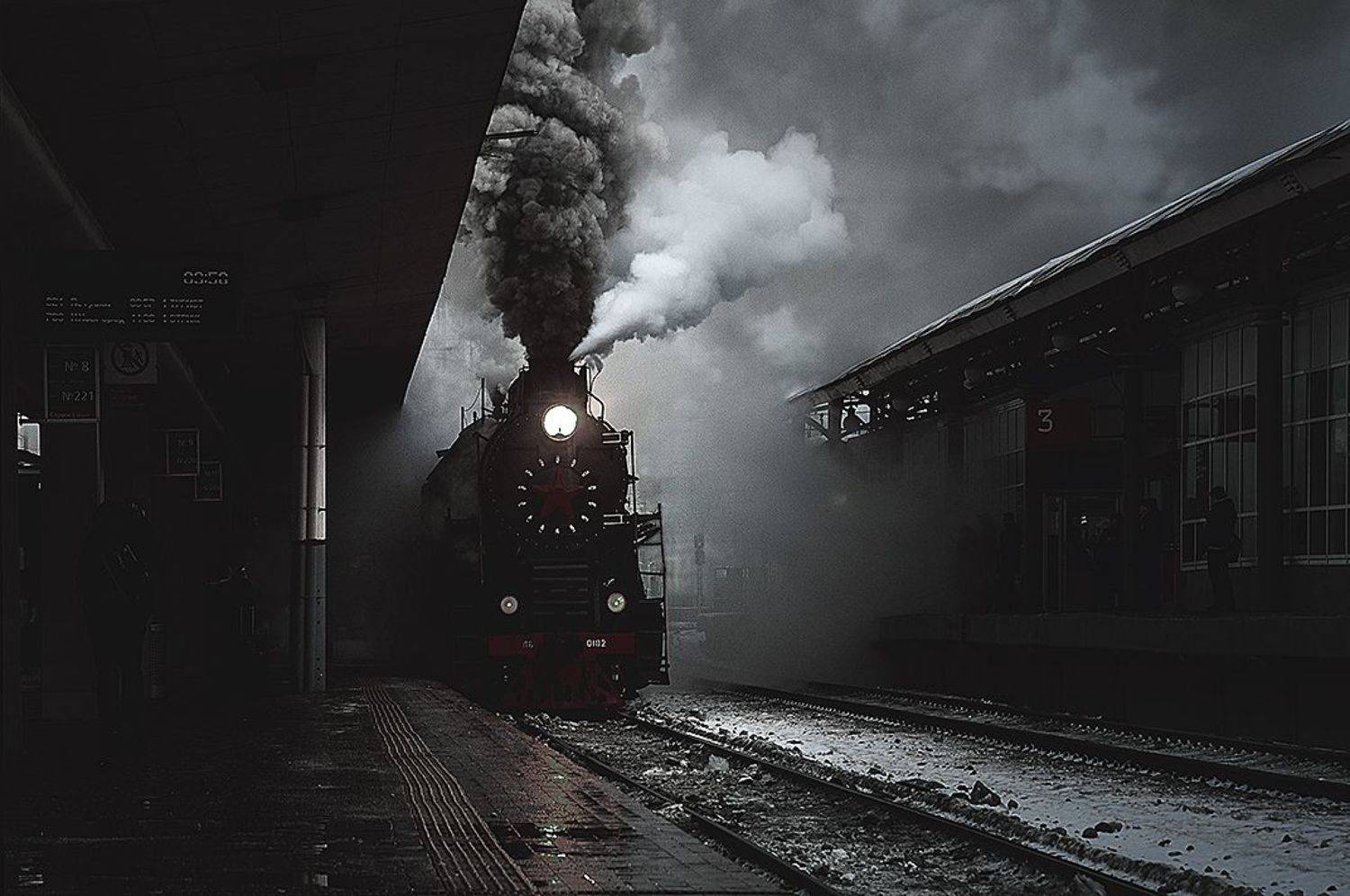 паровоз, вокзал, зима., Boji