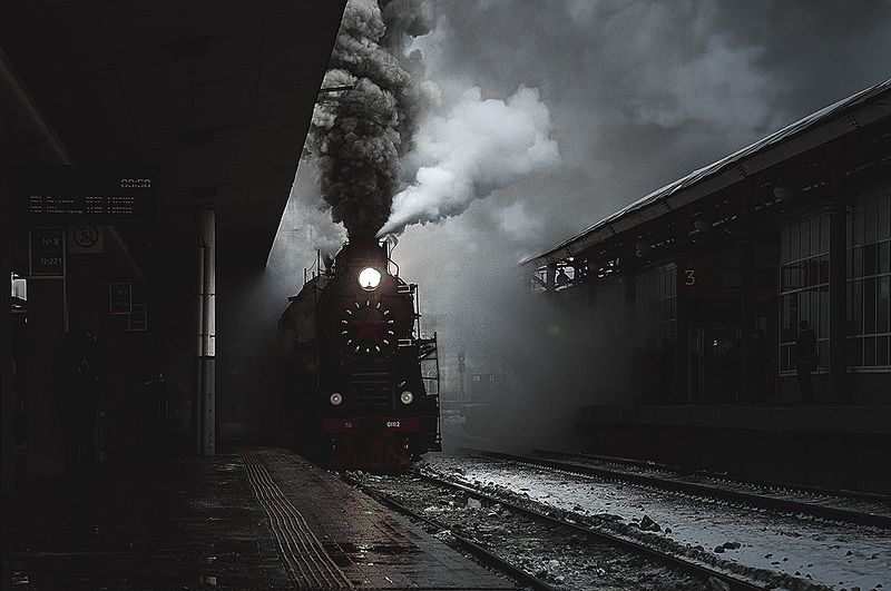паровоз, вокзал, зима. Современность... фото превью
