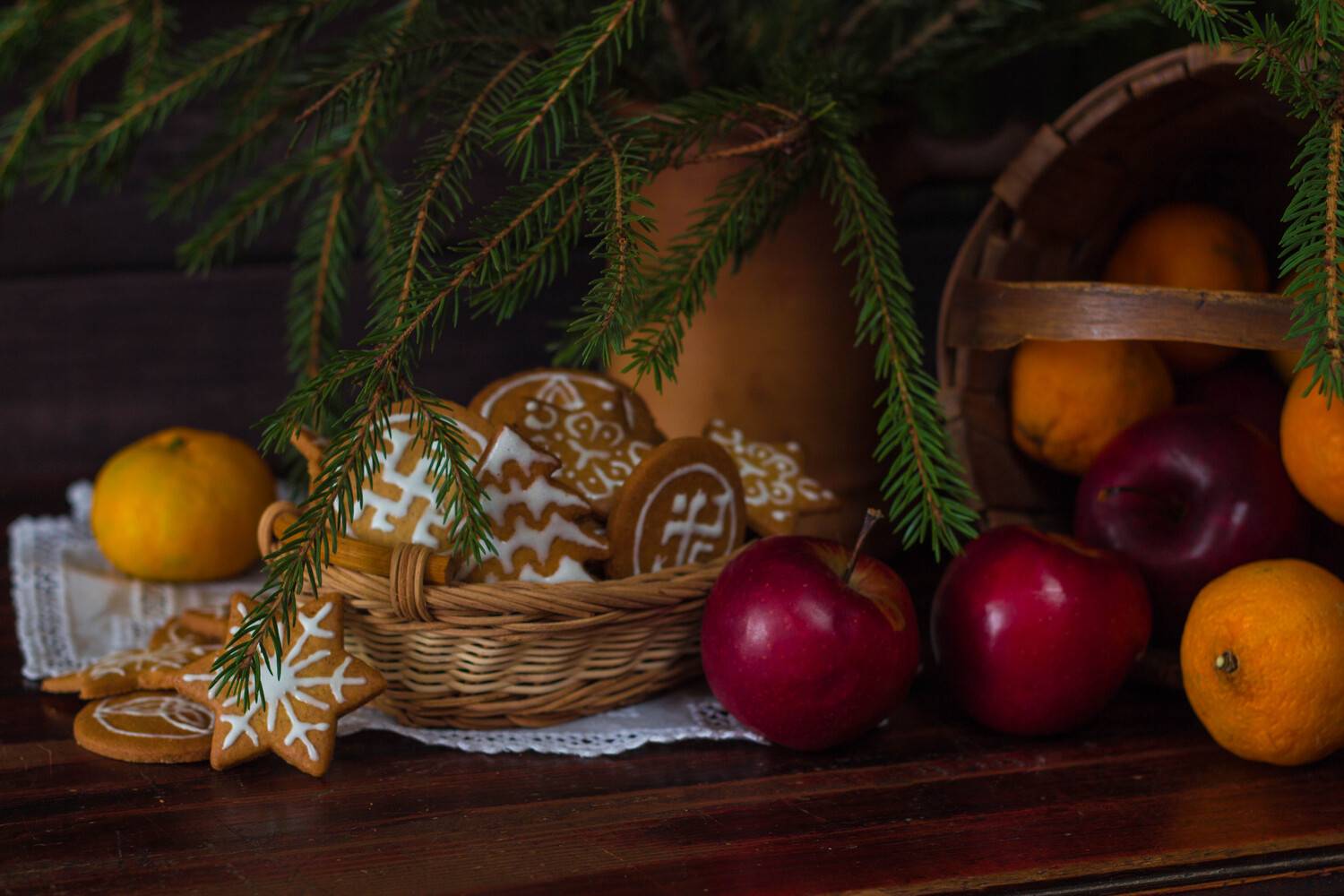 Новый год, печенье, елка, яблоки, мандарины, Хвойнова Елена