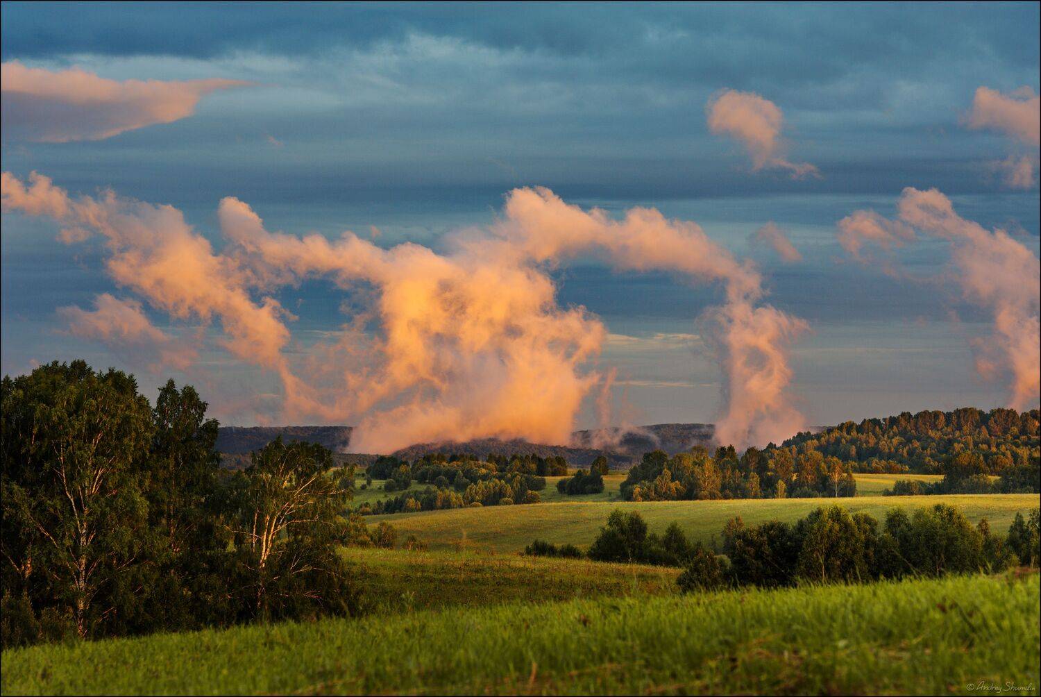 вечерний свет, дождь, розовый туман, облако, Андрей Шумилин