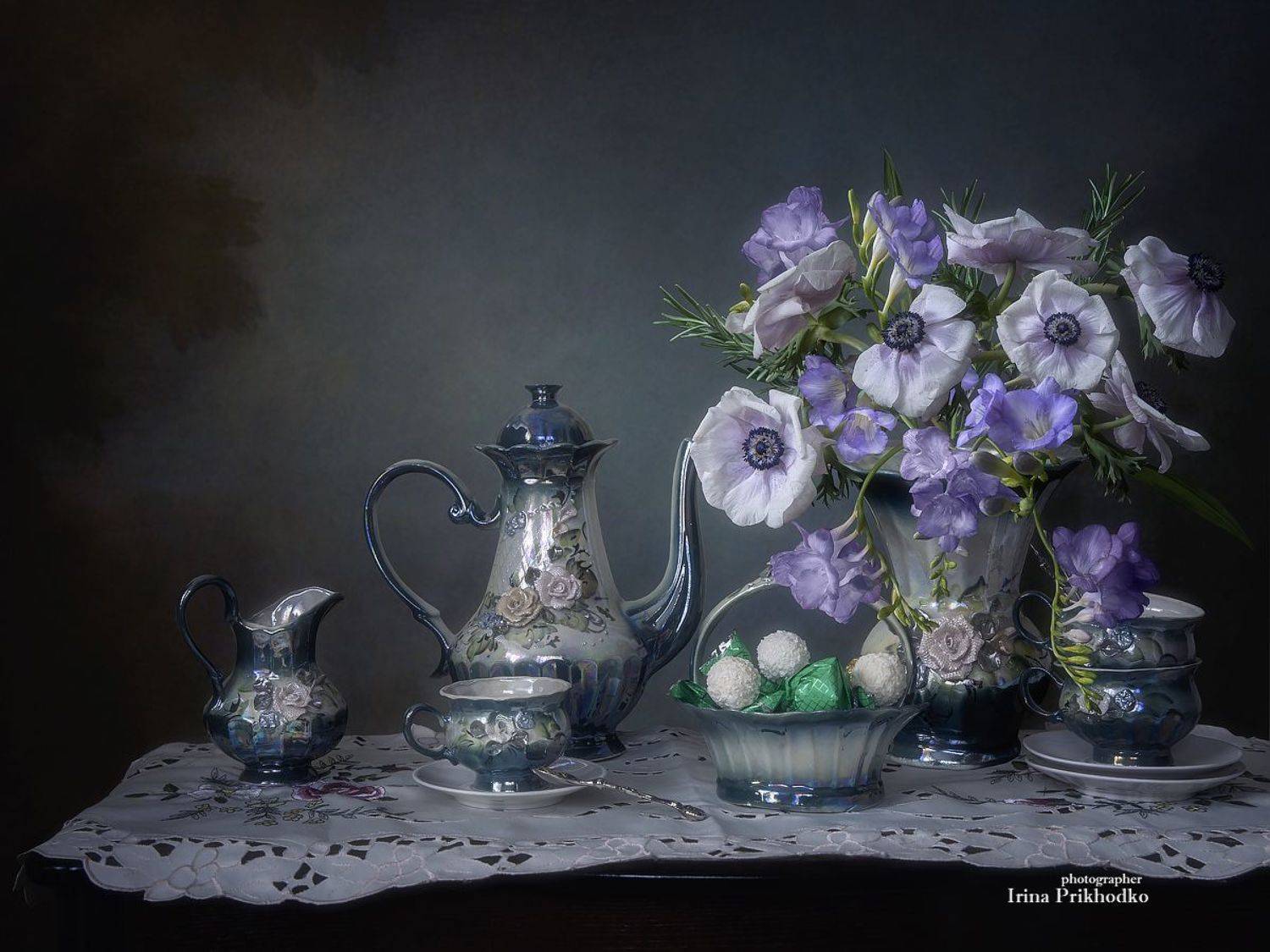 натюрморт, чайная посуда, цветы, букеты, Приходько Ирина