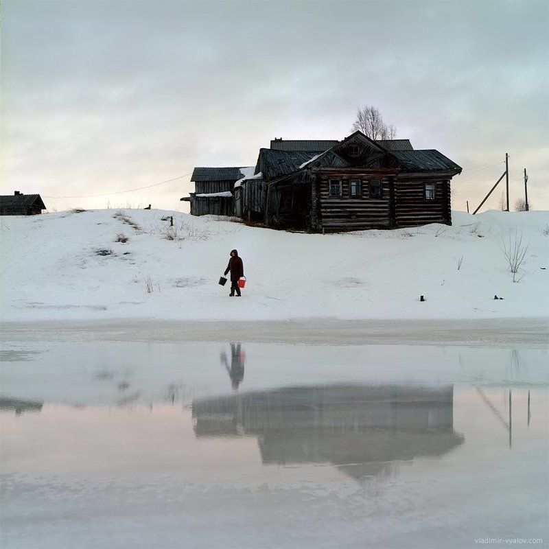 6x6, bronica, ektar, kodak, весна, вечер, деревня, карелия, март, отражение, пленка, поньгома, река Обычная жизнь фото превью