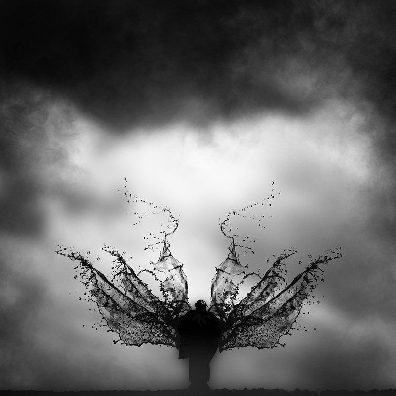 conceptual, fine art, shadow, concept, milad safabakhsh, human, angel, wings, cloud, sky, black and white, Nothing matters anymore фото превью