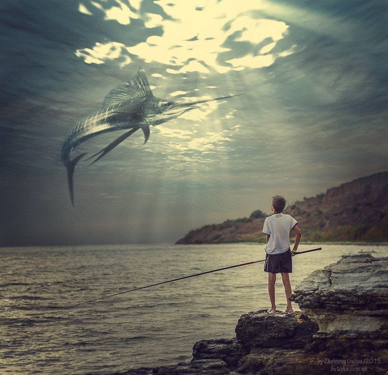 Море, Портрет, Ребенок, Рыбак ... фото превью