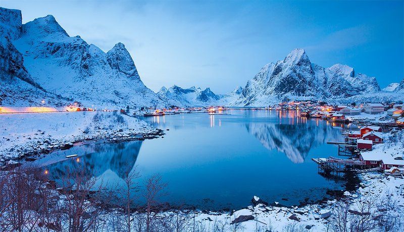 городской пейзаж, зимний пейзаж, лофотены, норвегия, пейзаж Зимний Рейне фото превью