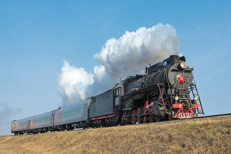 Вагон, Дым, Железная дорога, ЛВ-0182, Лебедянка, Паровоз, Поезд, Рельсы, Ретропоезд, Ржд Наш паровоз! фото превью