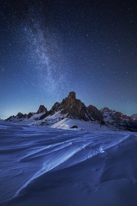 Alps, Cold, Dolomites, Dolomiti, Italia, Italy, Milky way, Mountains, Night, Nightscape, Peaks, Sky, Snow, Stars, Winter Night in the Dolomites фото превью