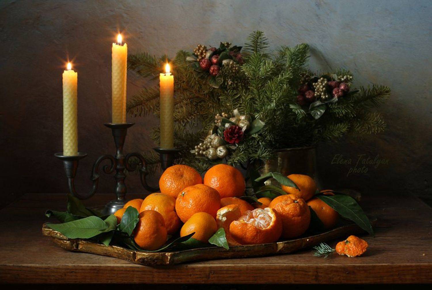 мандарины, свечи, Елена Татульян