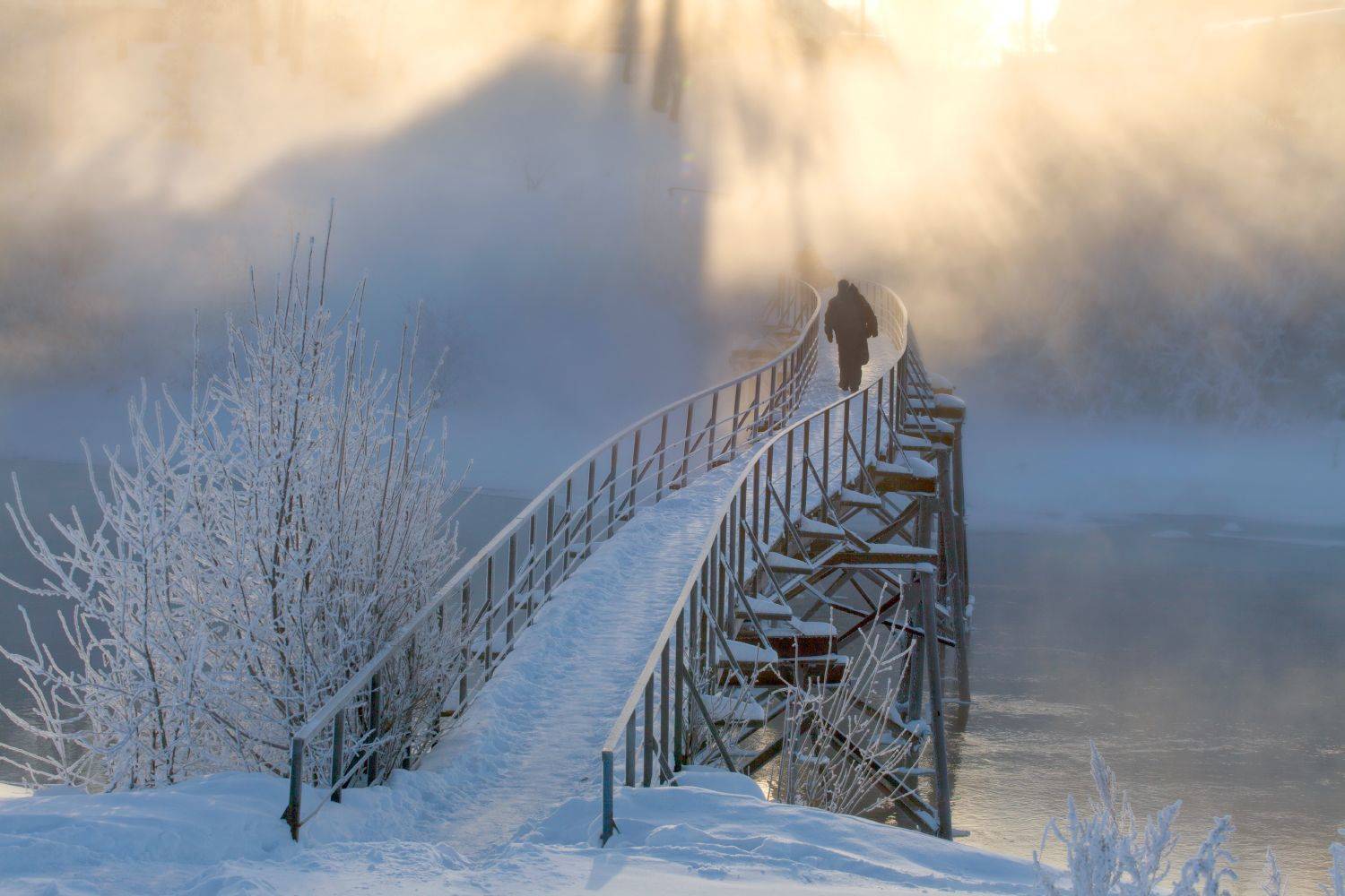 свет зима рассвет мостик мороз иней, Сергей Буторин