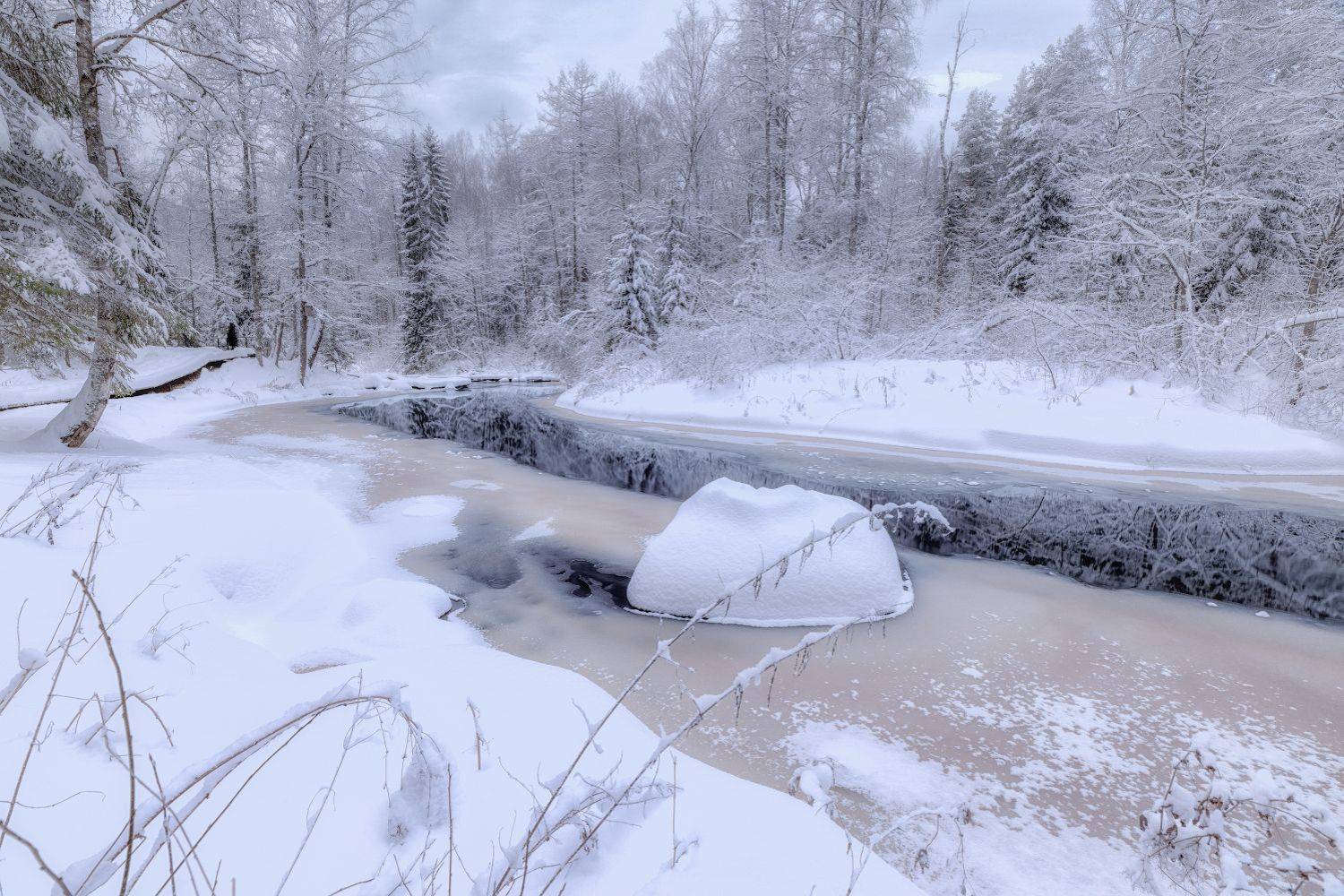 январь река мороз иней сугробы снег зима отражение, Скороходов Константин