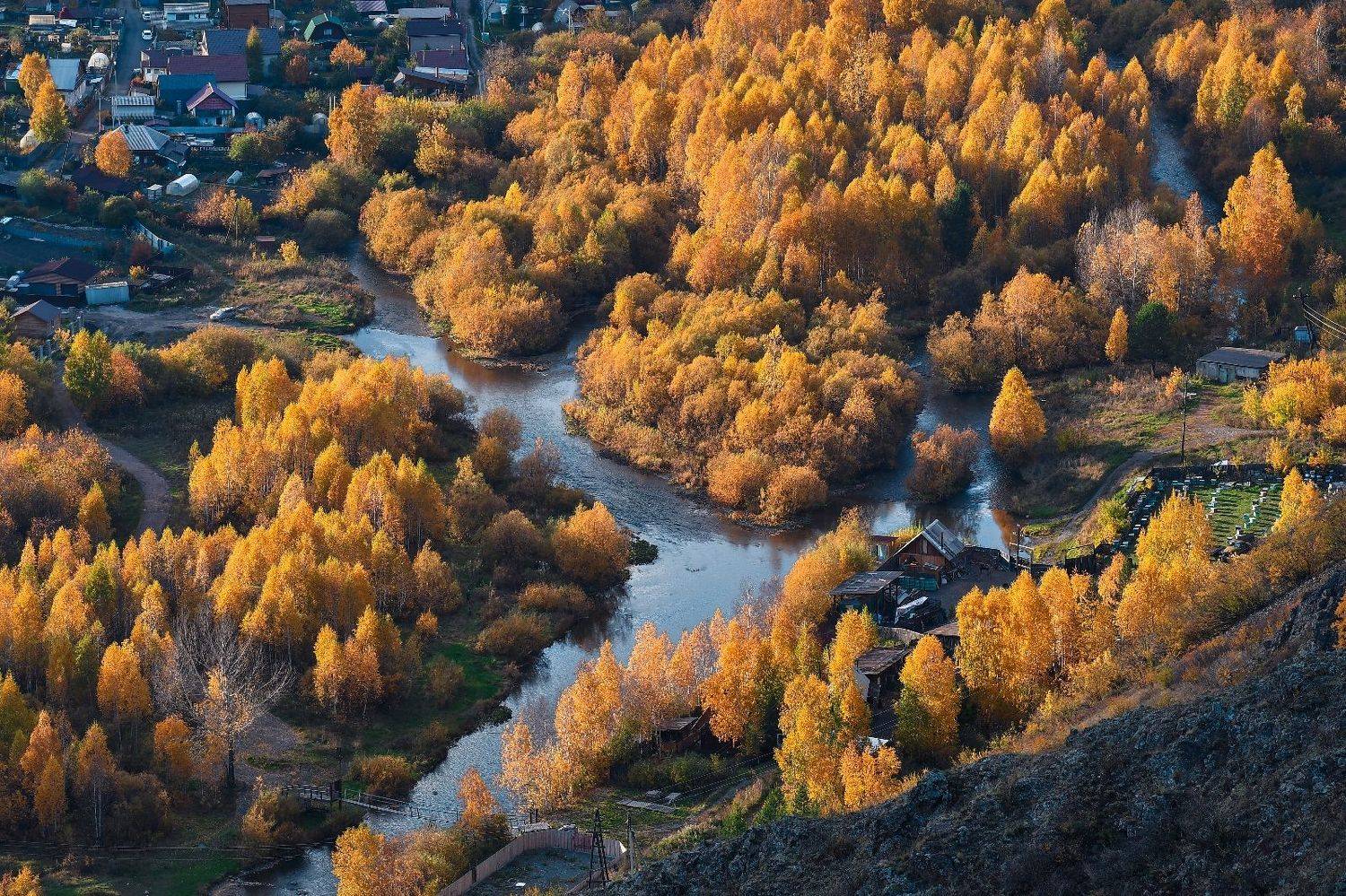 осень, пейзаж, река, деревня, Татьяна Мещерякова