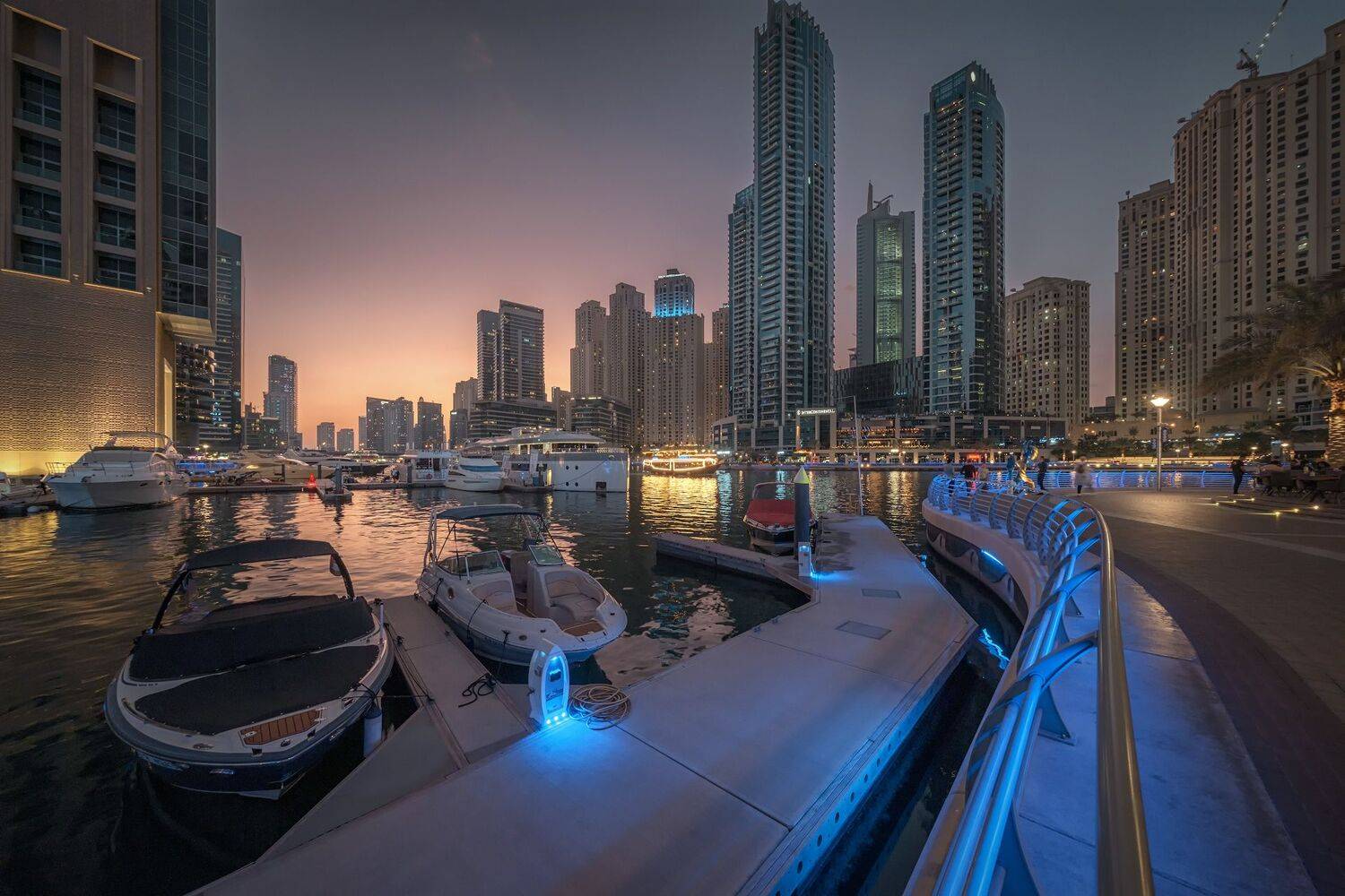 boats, marina, dubai, sunset, arabian, skyscrapers, buildings, night, illumination, lights, water, reflection, landscape, cityscape, scenery, travel, outdoors, uae, chizh, Чиж Андрей