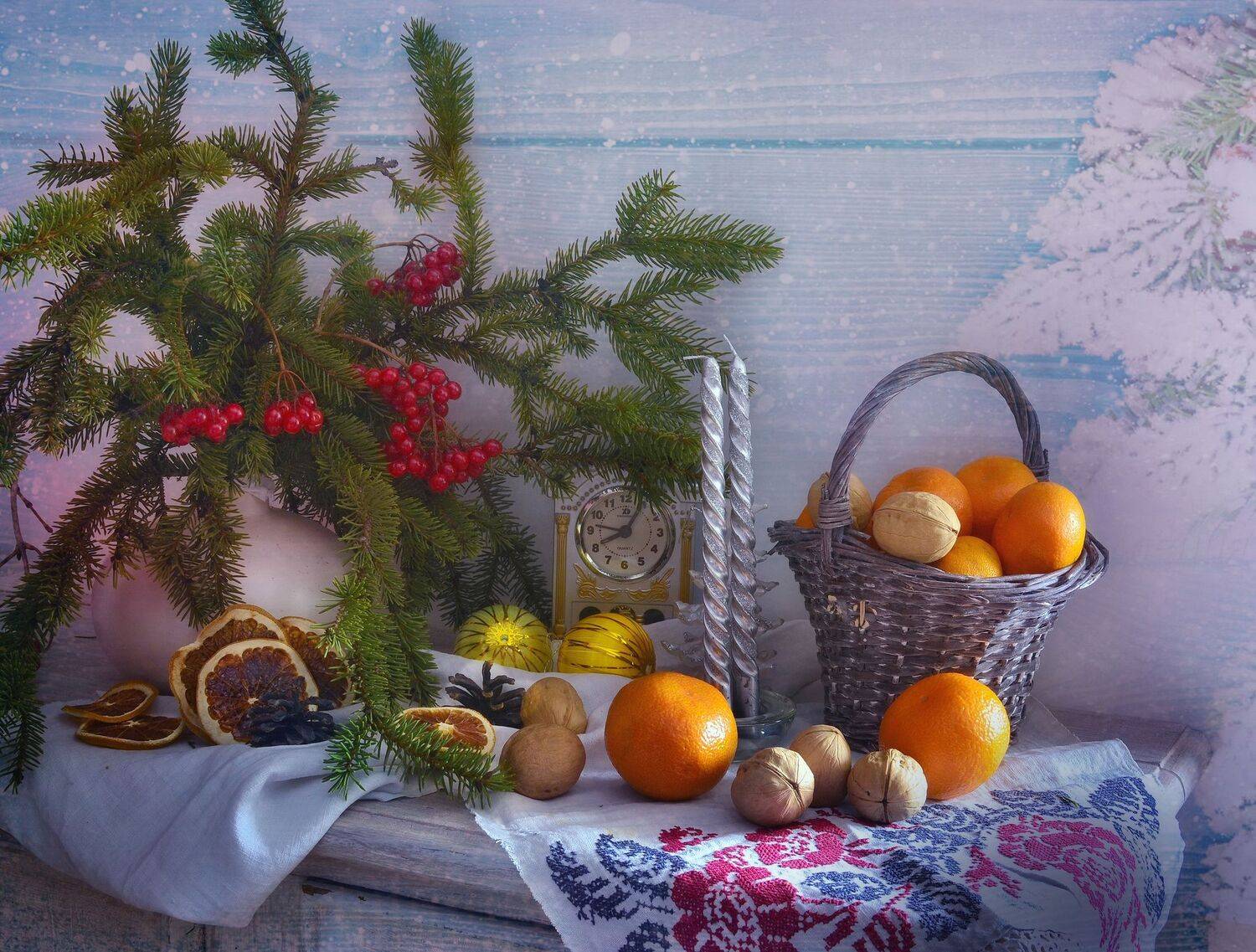 ёлка,мандарины,праздник,орехи, Инаида