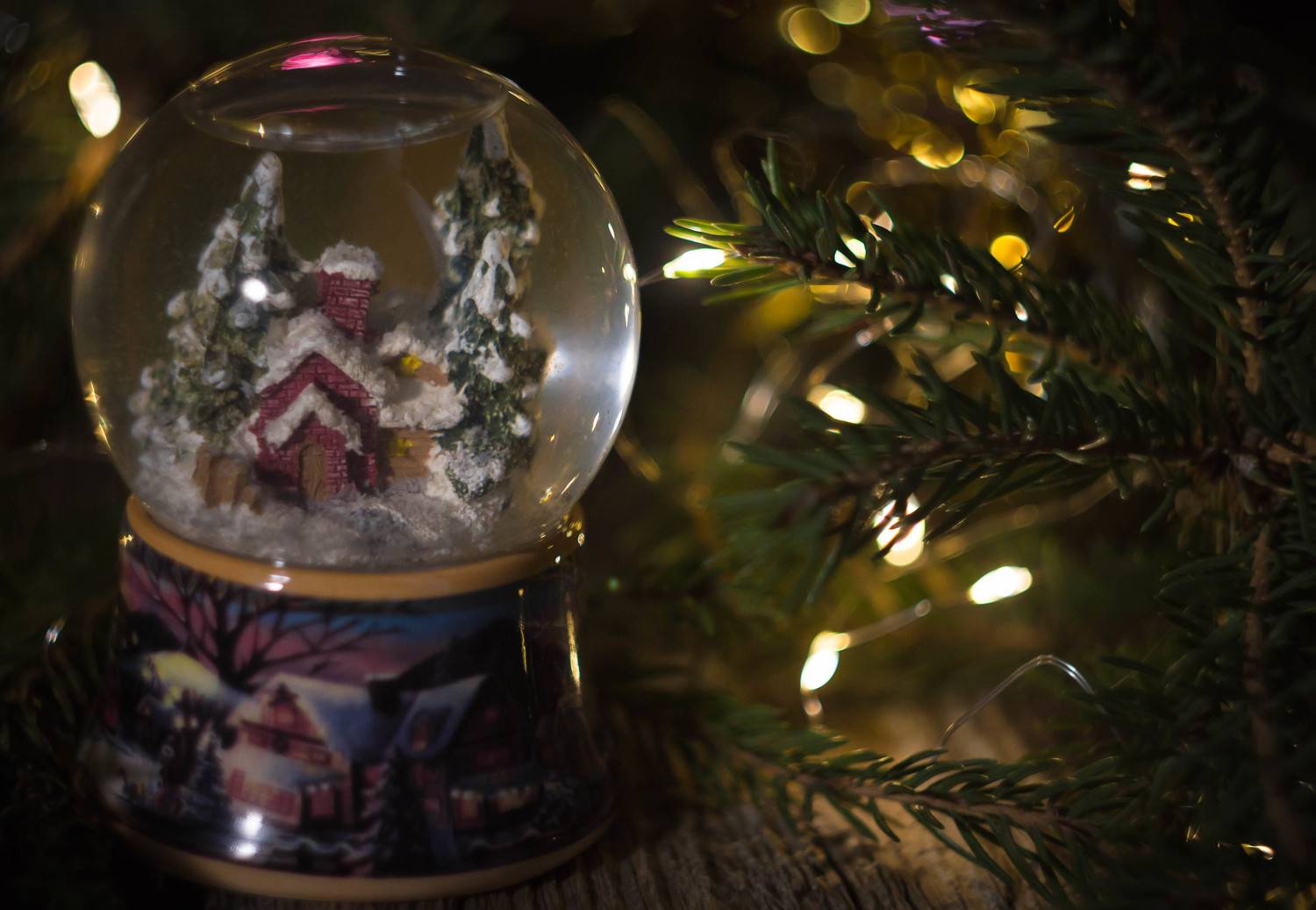 Новый год, еловая ветка, снежный шар, Хвойнова Елена