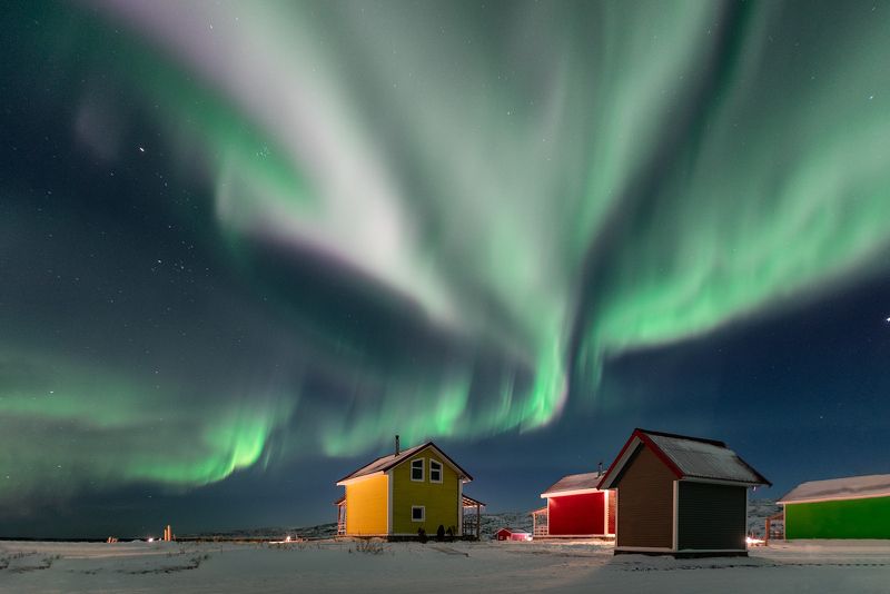 полярное сияние, заполярье, полуостров средний, aurora borealis  фото превью