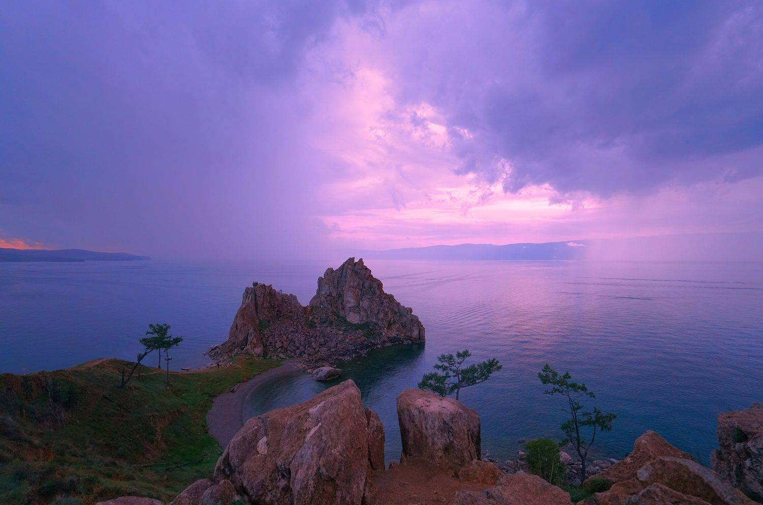 island, lake, sea, evening, sunset, sky, morning, rock, nature, landscape, horizon, summer, shore, relief, Сергей Андреевич