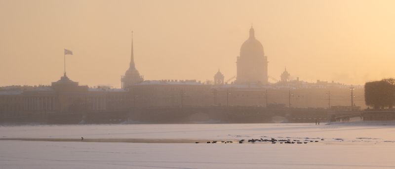 санкт-петербург, питер, россия, город, архитектура, st. petersburg, russia, city, architecture, храм, собор, нева, зима, снег, пейзаж, church, cathedral, neva, winter, snow, landscape Исаакий в снежной дымке фото превью