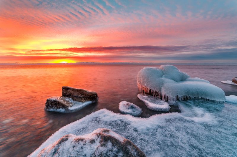 байкал, рассвет на байкале, зимний байкал, ледостав на байкале Байкал. Утро. фото превью