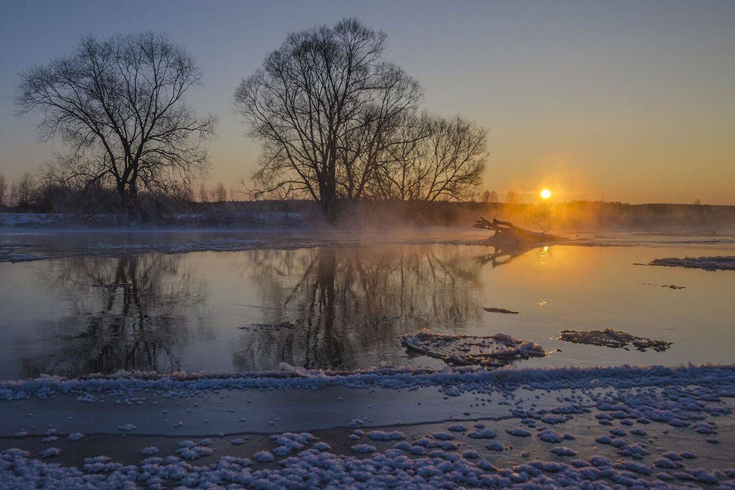 утро, рассвет, зима, першино, река упа, Михаил Агеев