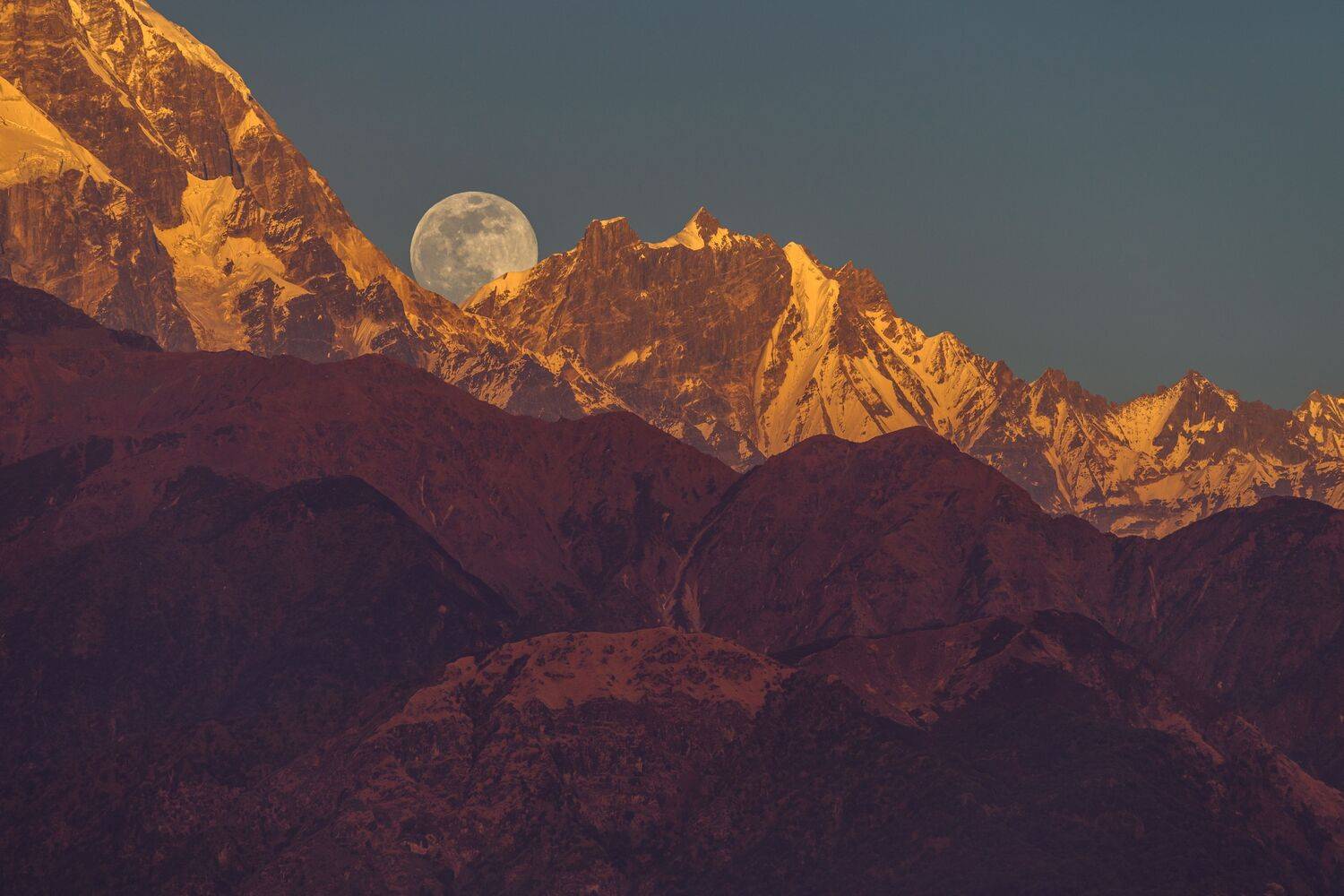 moonrise fullmoon himalayas nepal pokhara mountains , Kirill Tsybenko