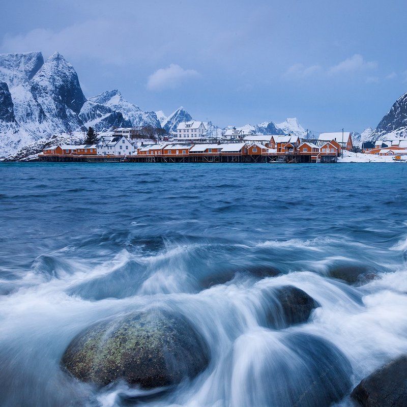 Зимний пейзаж, Лофотены, Морской пейзаж, Норвегия Лофотенская деревенька фото превью