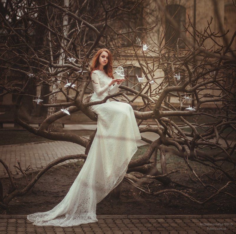 Девушка, Дерево, Оригами, Портрет ... фото превью