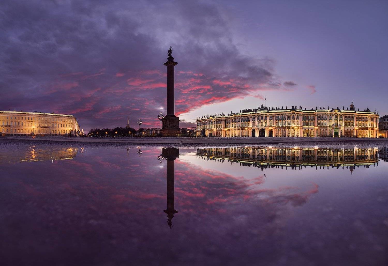 Весна, Дворцовая, Дворцовая площадь, Закат, Отражения, Панорама, Санкт-петербург, Сергей Лукс