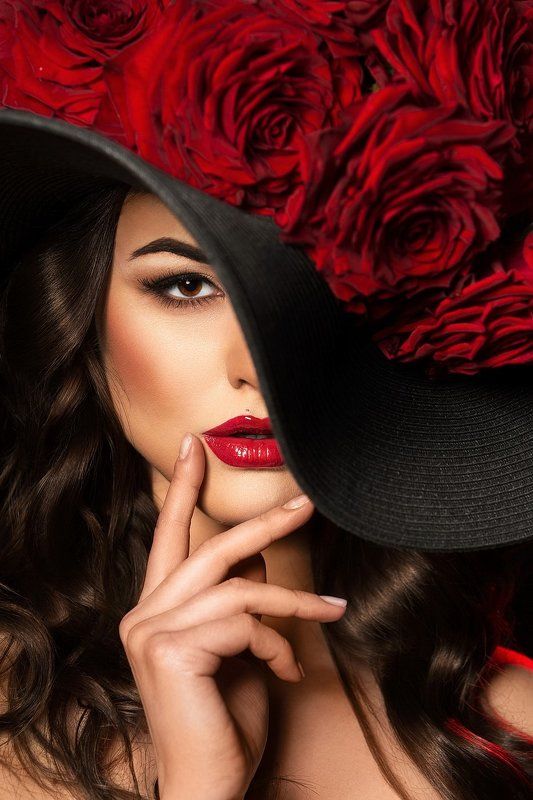 flower, red, girl, portrait, fashion, RED фото превью