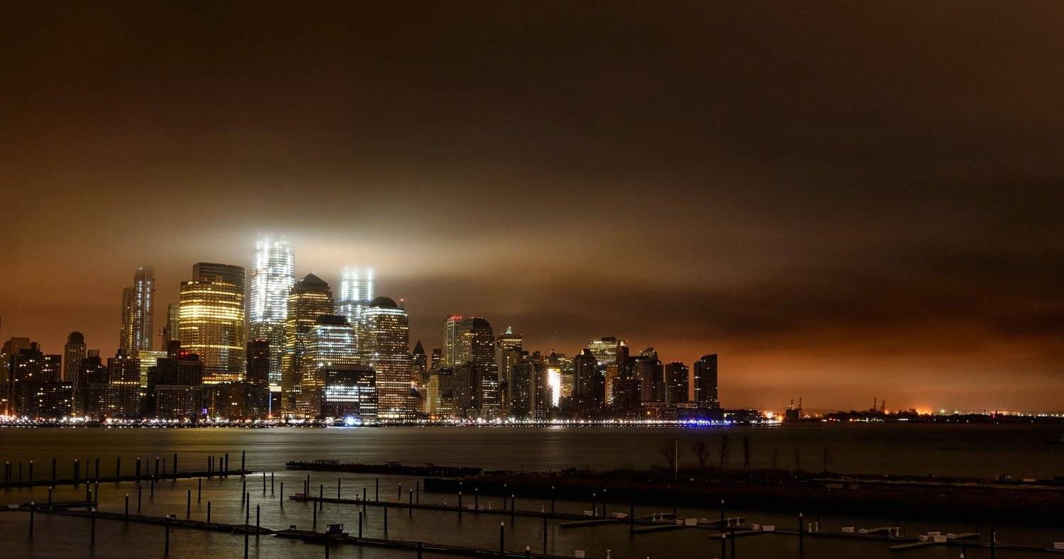 NYC, wtc, evening, lights, clouds, Роман Джаджа