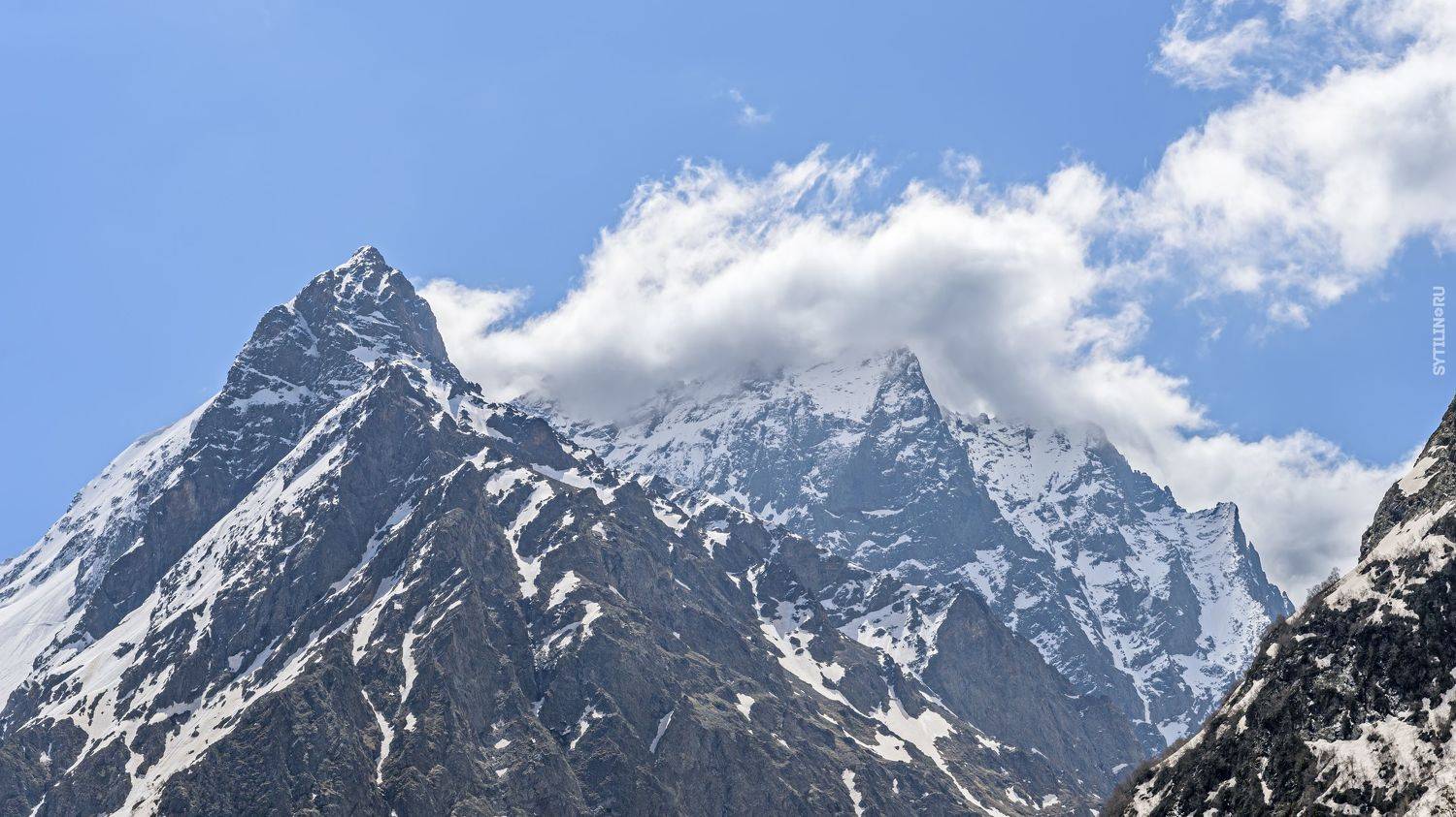 Вершина, гора, сказа, снег, Домбай-Ульген, Кавказ, Россия, домбай, достопримечательность, альпинизм, снежный, облако, покорение, высота, пейзаж, тур, туризм, поездка, путешествие, Сытилин Павел