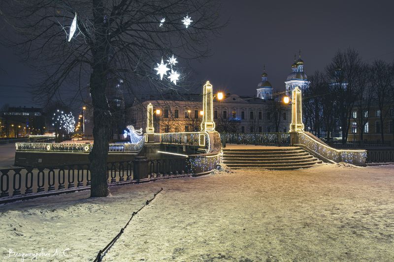 красногвардейский мост огни фонари зима питер никольский собор  фото превью