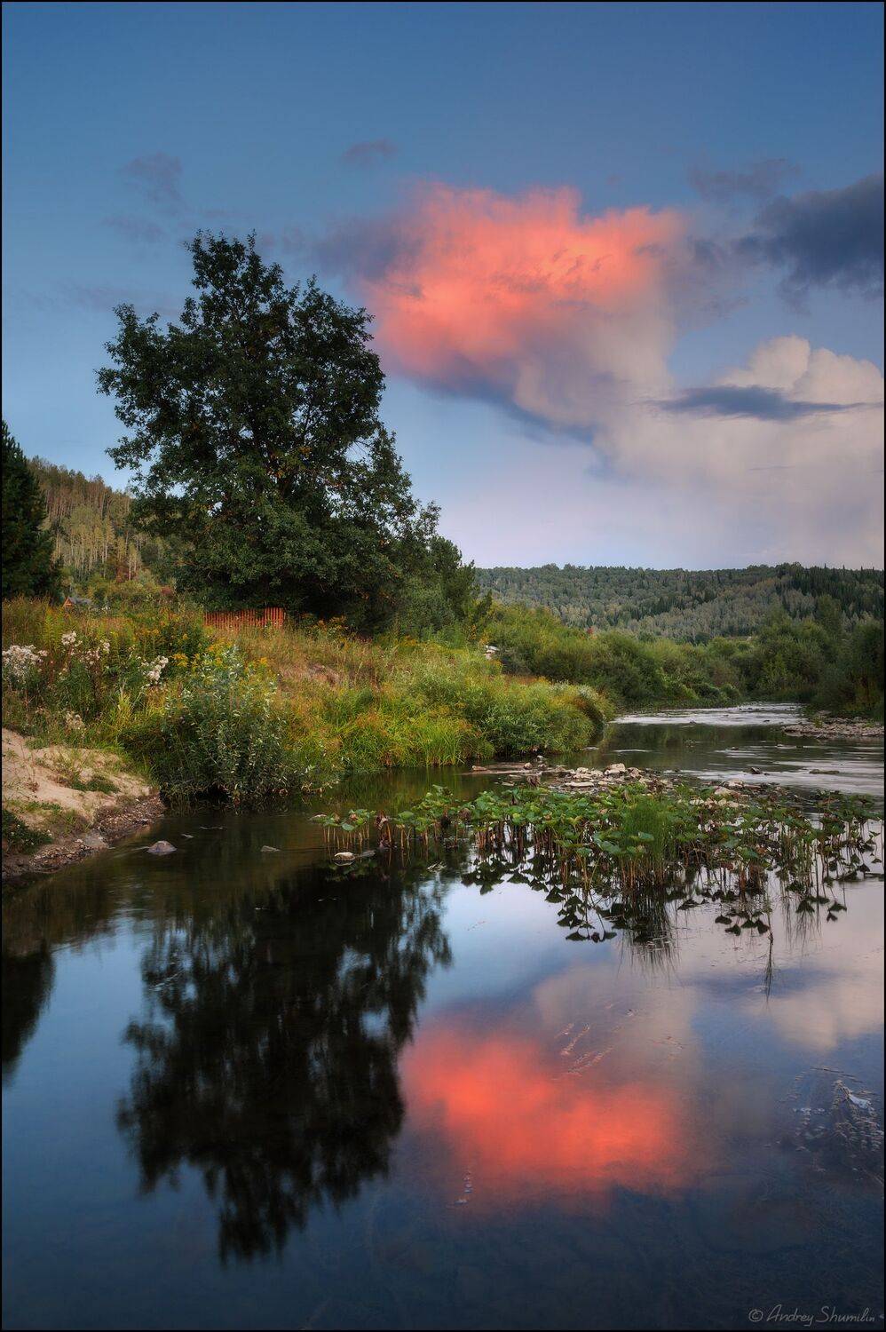 розовое облако, вечер, речка, Андрей Шумилин
