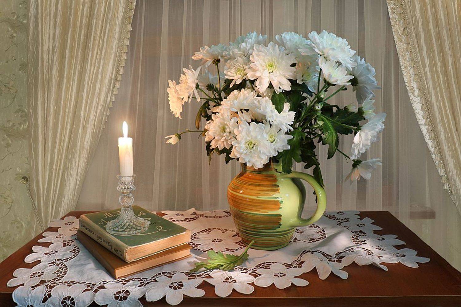 натюрморт,цветы,ваза,свеча,книги, Алла Шевченко