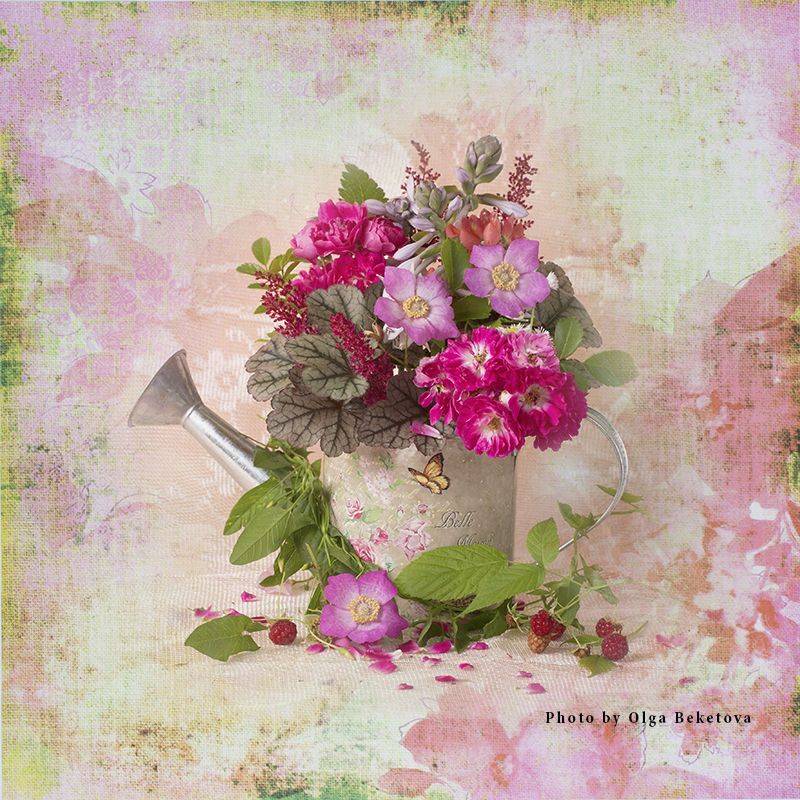 цветы, лейка, букет, Бекетова Ольга