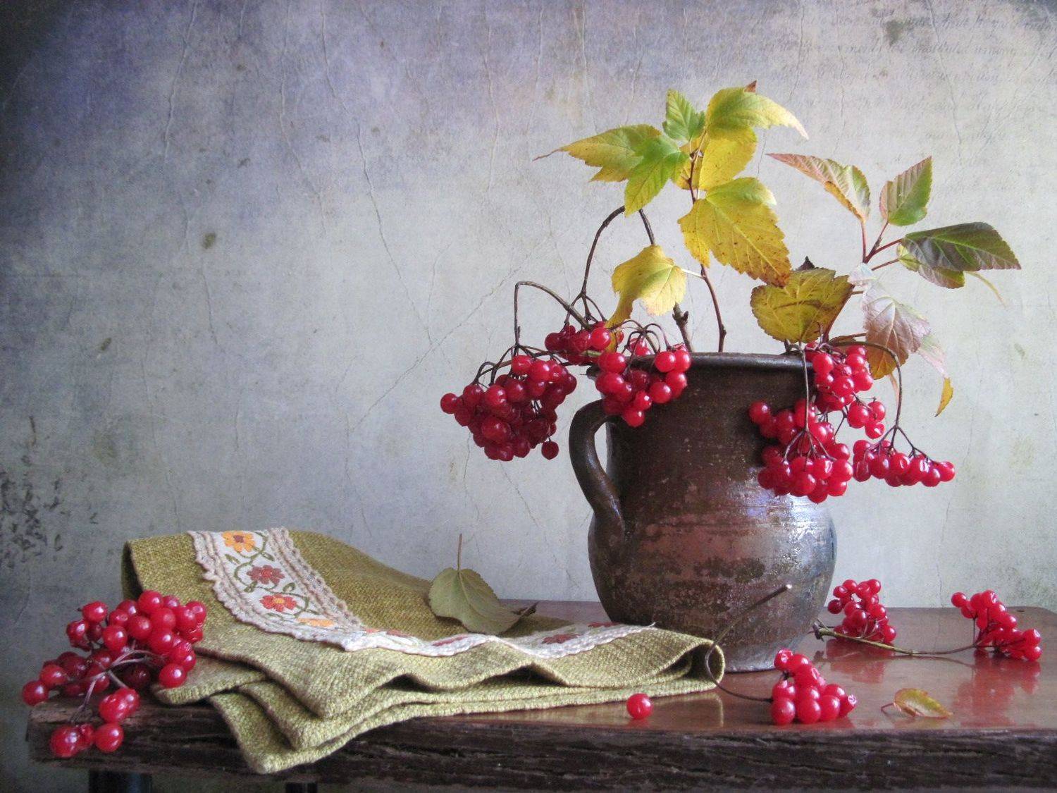букет, ветки, калина, салфетка, кувшин, винтаж, ягоды, Наталия Тихомирова