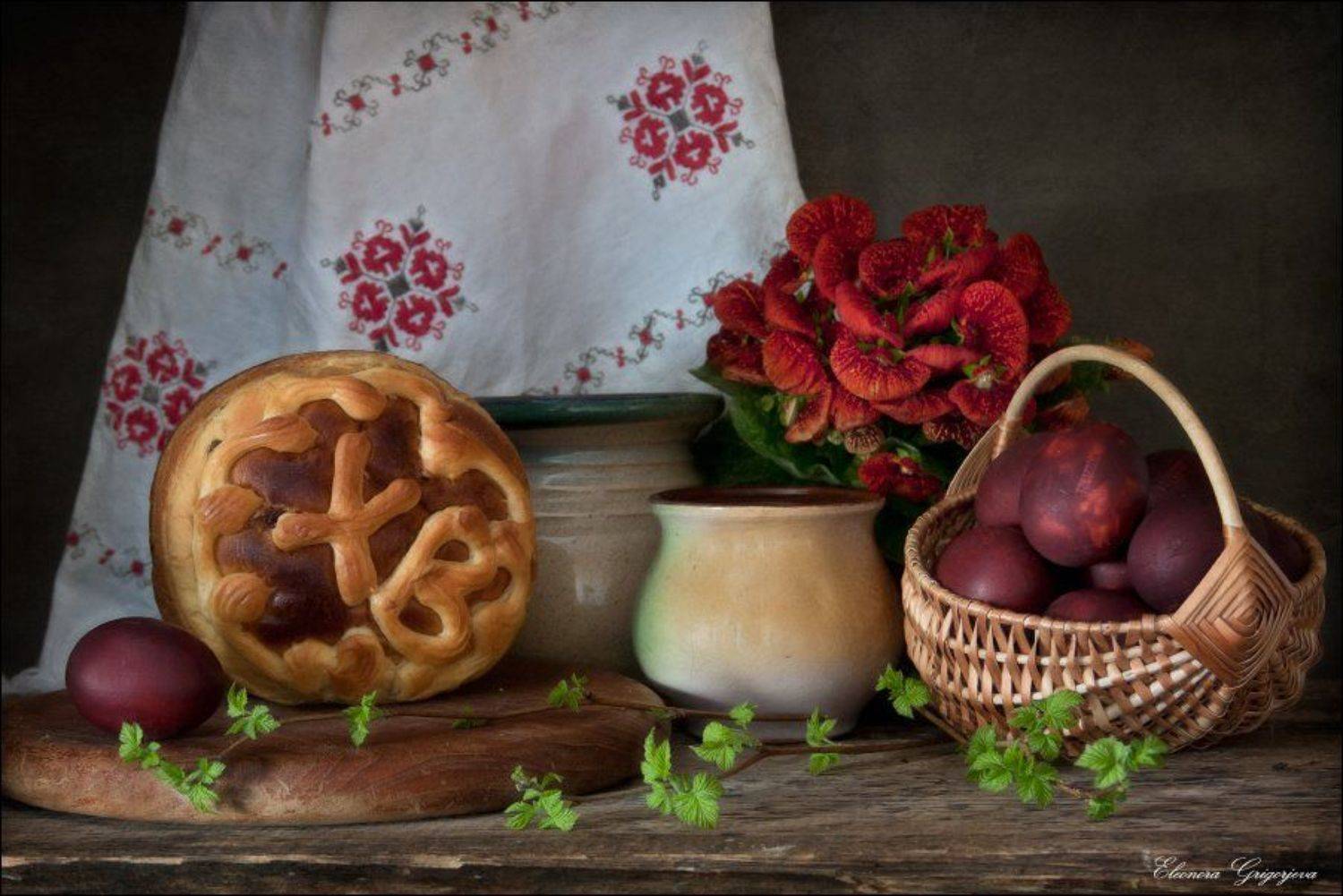 Крашенки, Кулич, Натюрморт, Пасха, Eleonora Grigorjeva