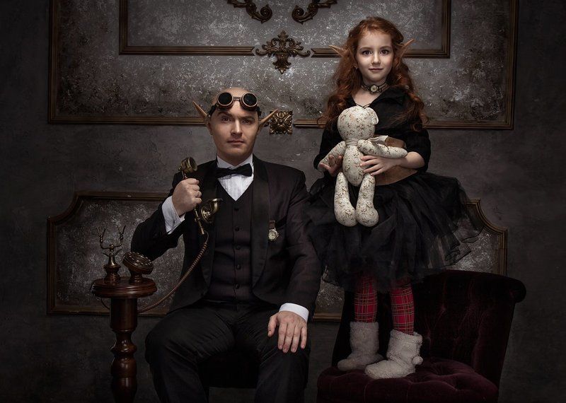 Семья, Стимпанк, Троль clock troll and this dauther фото превью
