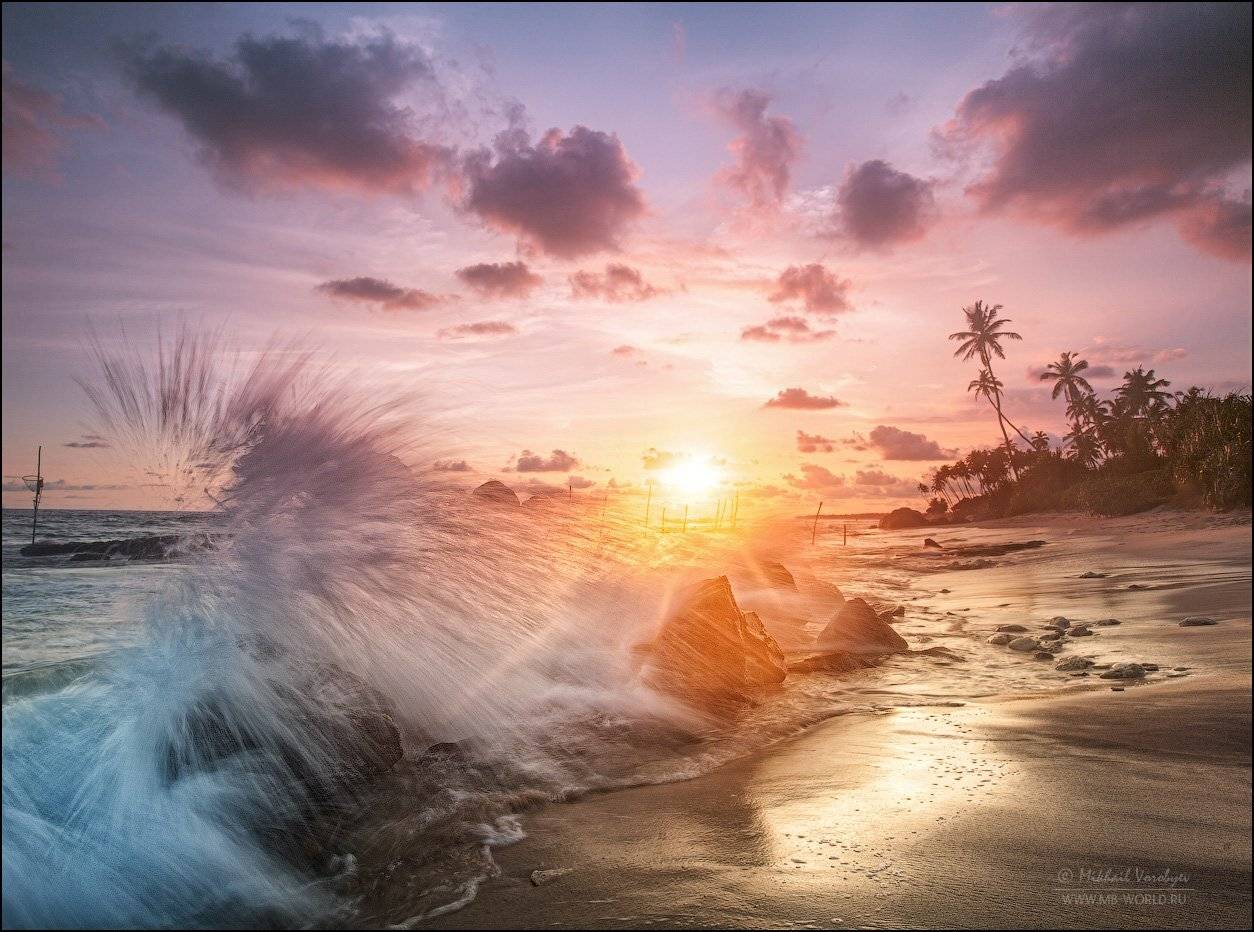 Закат, Ланка, Океан, Пляж, Шри, Михаил