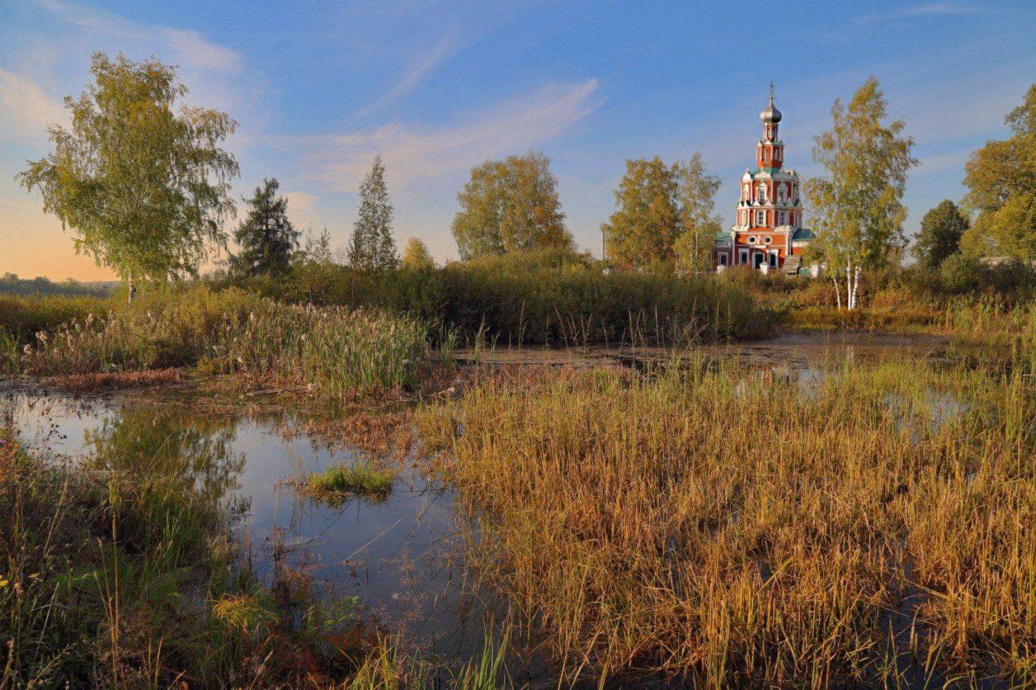 вечер, осень, пруд, софрино, храм, Виктор Климкин