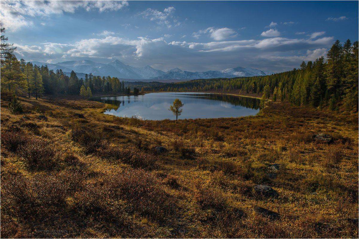 Altai, Altai mountains, Autumn, Gold, Gold autum, Lake, Mountain lake, Snow, Snowmaker, The Ulagan highlands, Ulagan, Алтай, Горное озеро, Горы, Золотая осень, Карлуха, Кеделю, Киделю, Ледник, Ледники, Озеро, Осень, Снег, Улаган, Улаганское, Кутыгин Эдуард