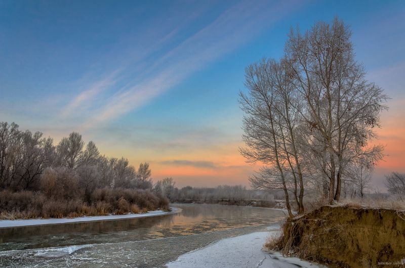 зима, урал, орск, утро, рассвет, оренбургская область Рассвет на реке Урал фото превью