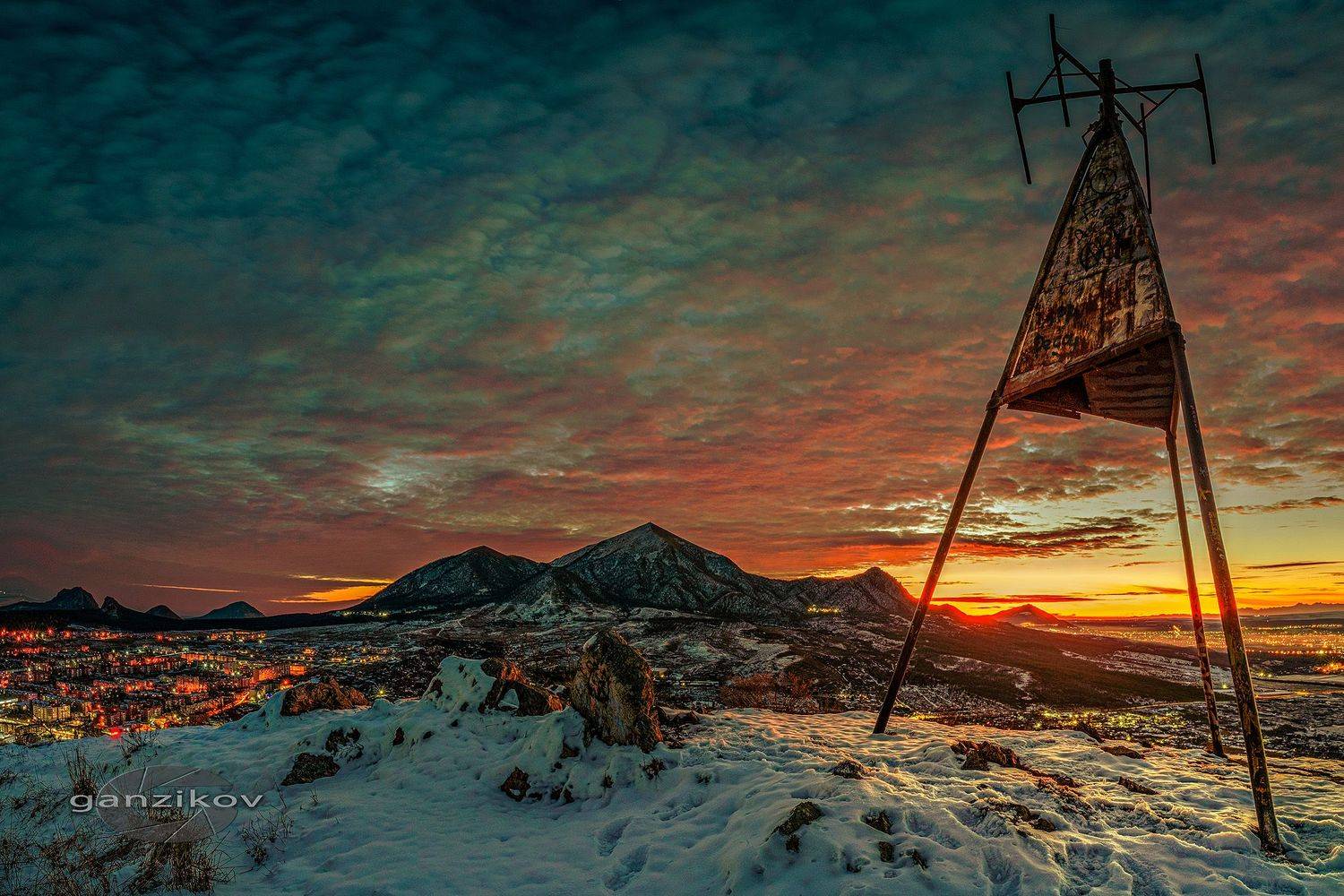 рассвет, заря, бештау, кмв, пятигорск, лермонтов, шелудивая, горы, облака, небо, природа, Владимир Ганзиков