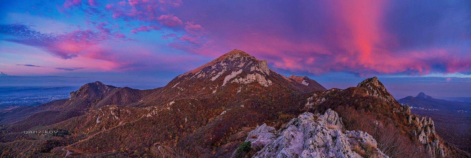 россия, ставрополье, кмв, пятигорск, лермонтов, бештау, горы, заря, облака, небо, природа, Владимир Ганзиков